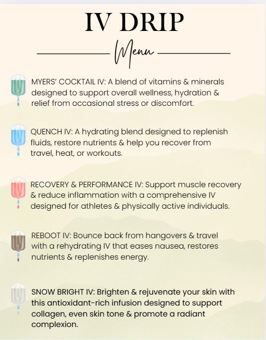 Foothills Spa &amp; Aesthetics Center service menu page 1